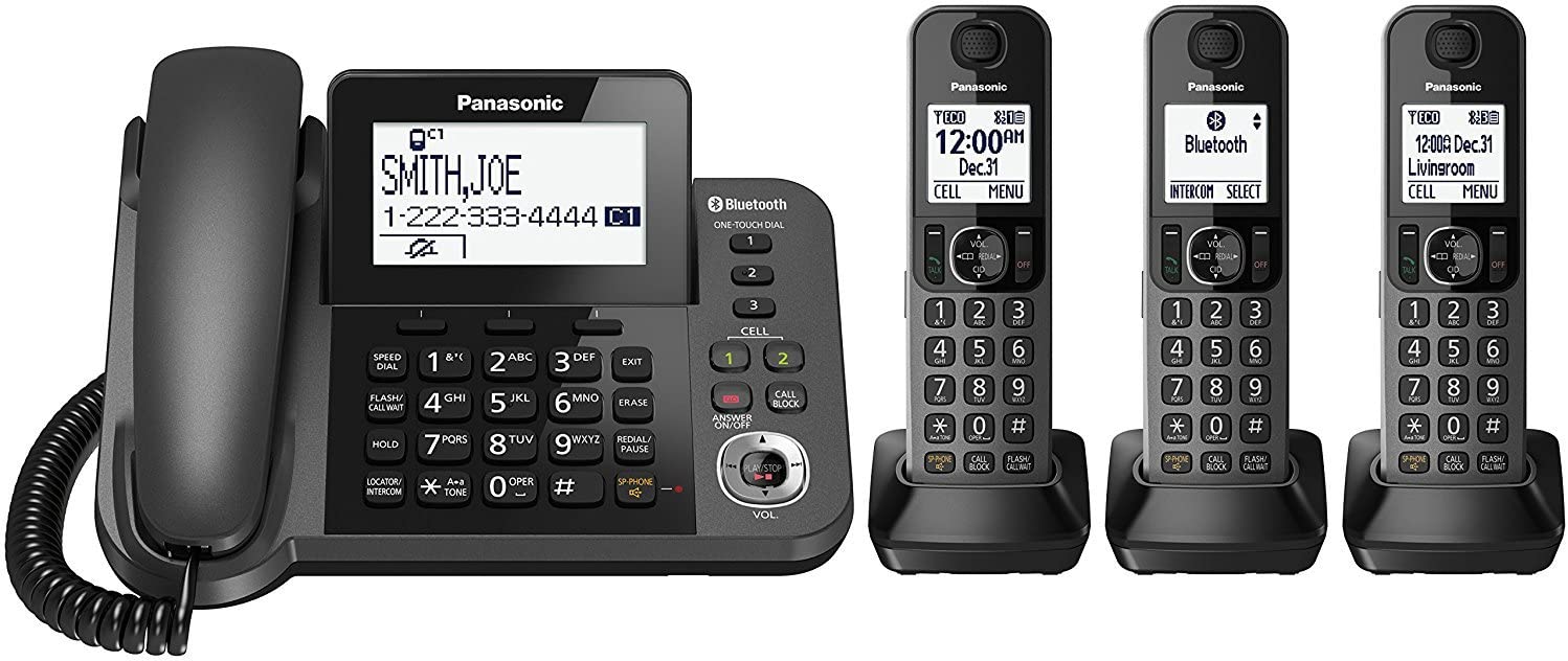 Panasonic KX-TGF383M Link2Cell Bluetooth Corded / Cordless Cordless Phone and Answering Machine with 3 Cordless Handsets (Renewed) Panasonic KX-TGF383M Link2Cell Bluetooth Corded / Cordless Cordless Phone and Answering Machine with 3 Cordless Handsets (Renewed)